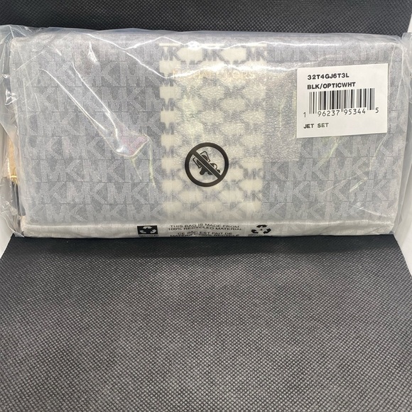 🖤🤍MICHAEL KORS🖤🤍Black/Optic White Jet Set Logo Travel Continental Wallet/NWT - Picture 2 of 5